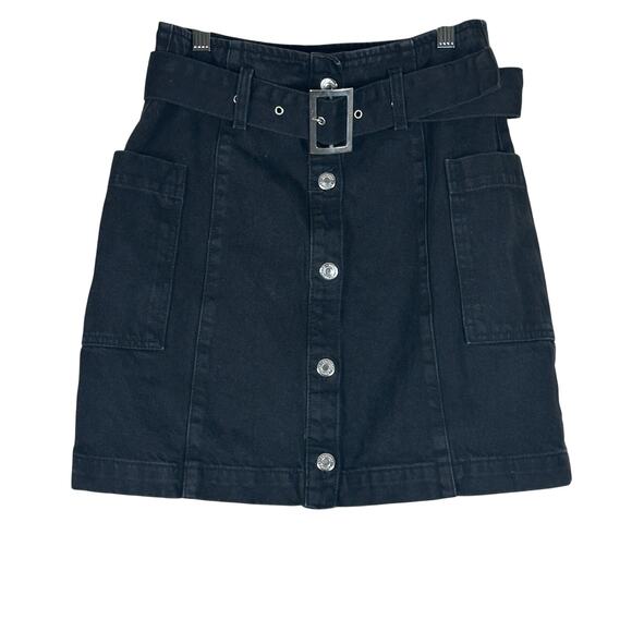 Topshop Dresses & Skirts - Topshop Mini Skirt Womens US 4 Black Jean Denim Belted Button Down Utility Goth